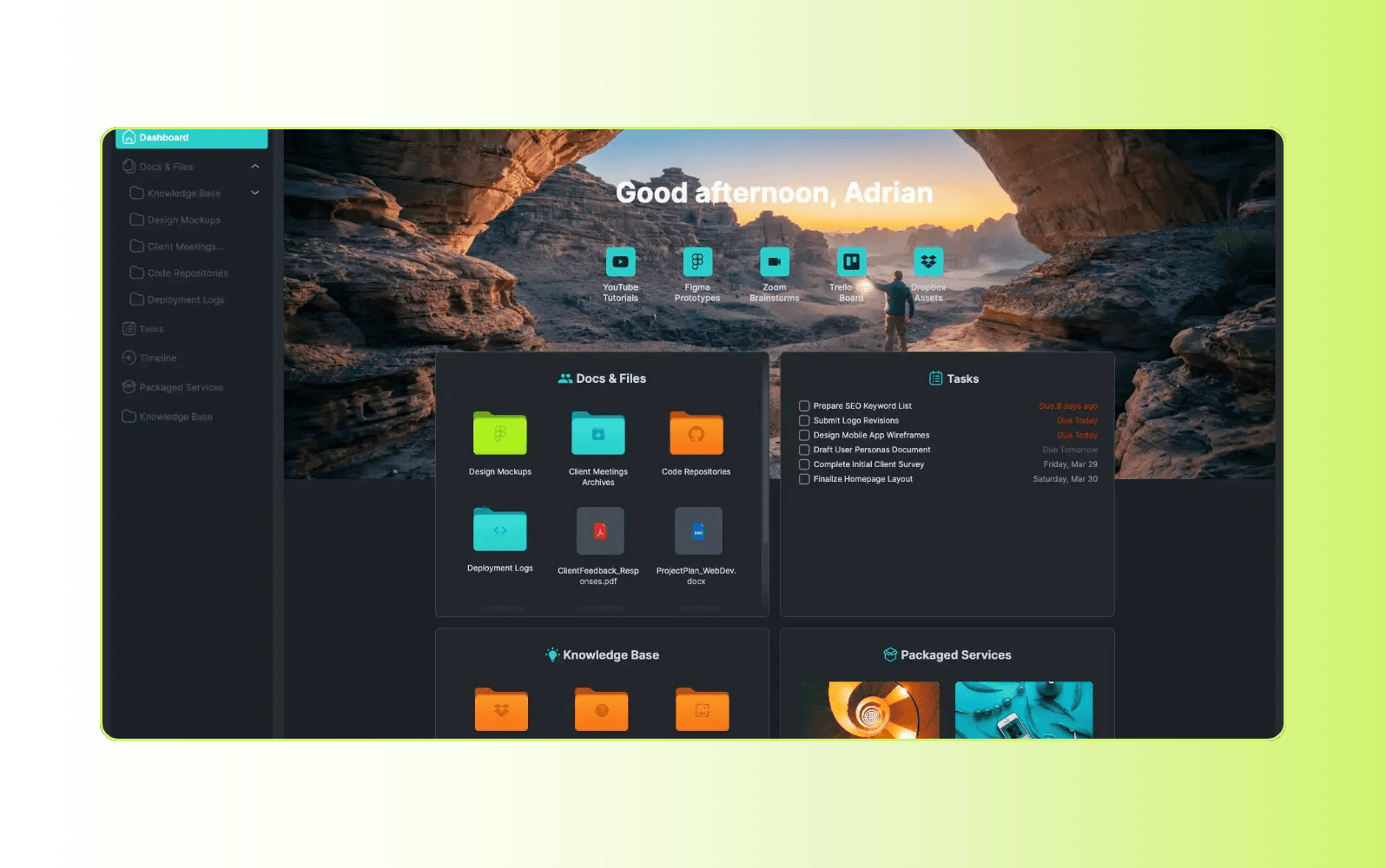Screenshot of SuperOkay client portal software.